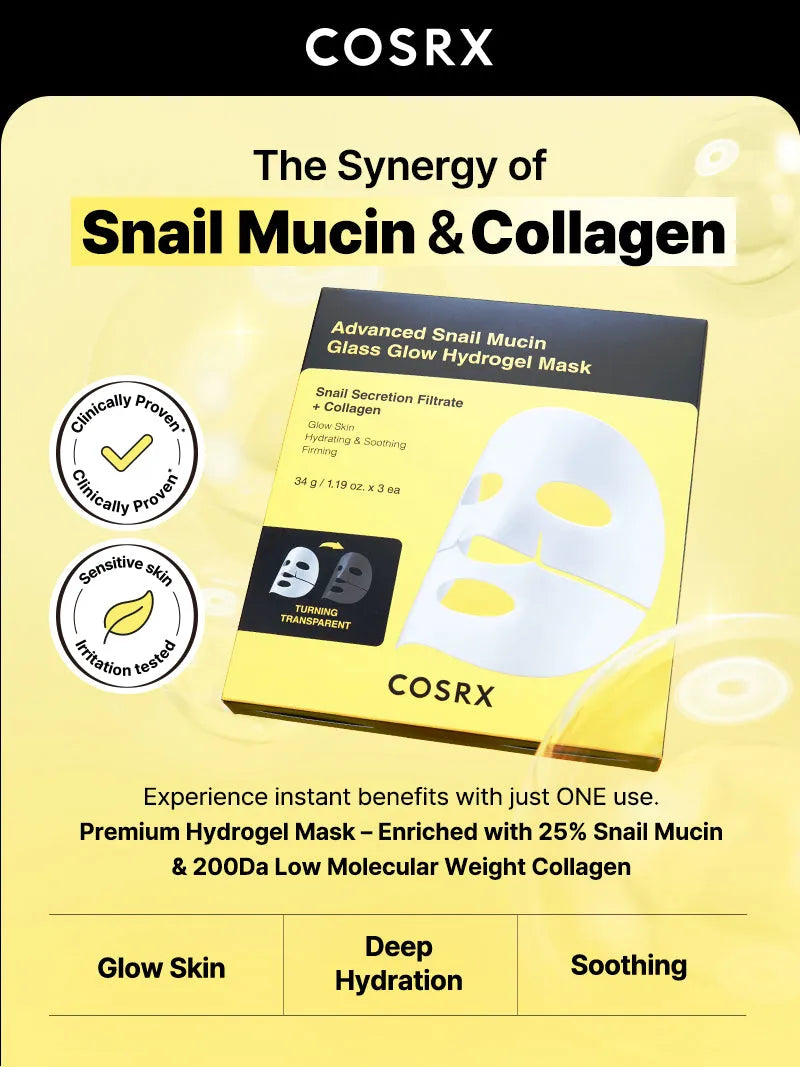 Advanced Snail Mucin Glass Glow Hydrogel Mask_3ea